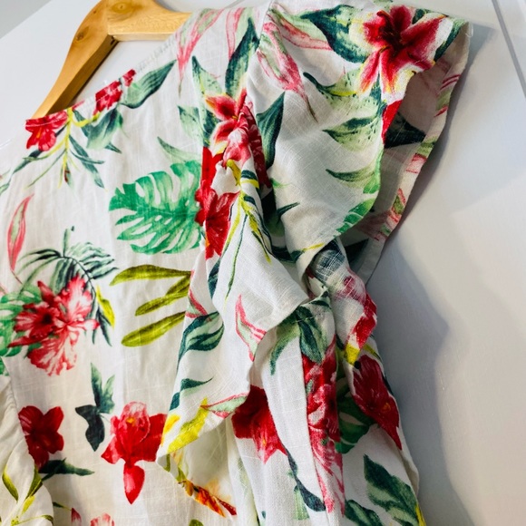 NWOT White Floral Tie Up Bolero Ruffle Cap Sleeves 10 - Picture 3 of 15